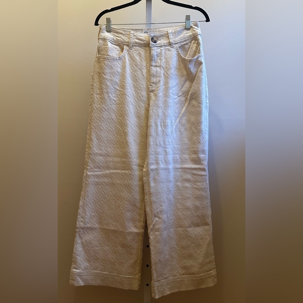 NWT Anthro Pilcro The Skipper High-Rise Crop Wide-Leg Jeans 28 Cream Houndstooth - Picture 9 of 12